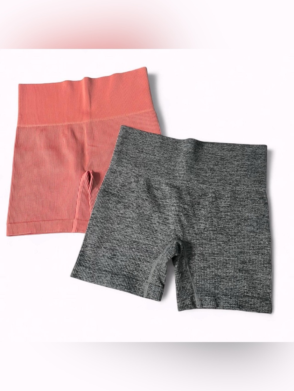 Colsie Ribbed Bike Shorts in Coral and Heather Gray, Medium